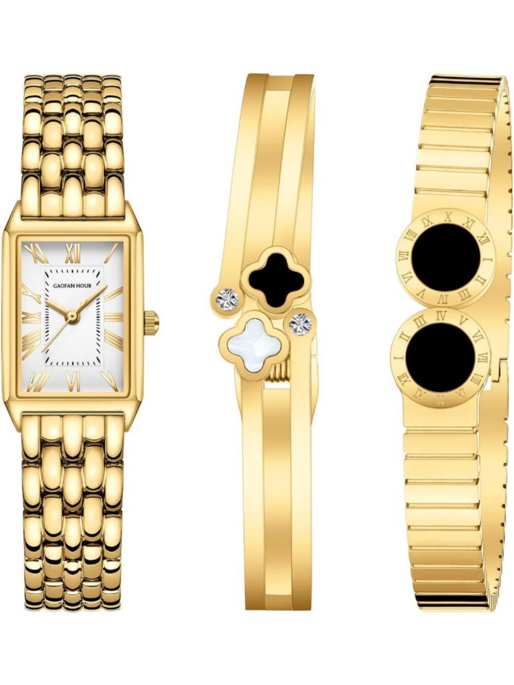 Chic Gold Bangle Watch & Vintage Bracelet Set with Adjustment Tool - Perfect